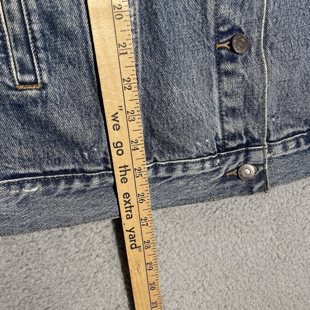 Levis Premium Jacket Men’s Medium Blue Denim Trucker Distressed Coat Big E - Picture 5 of 14